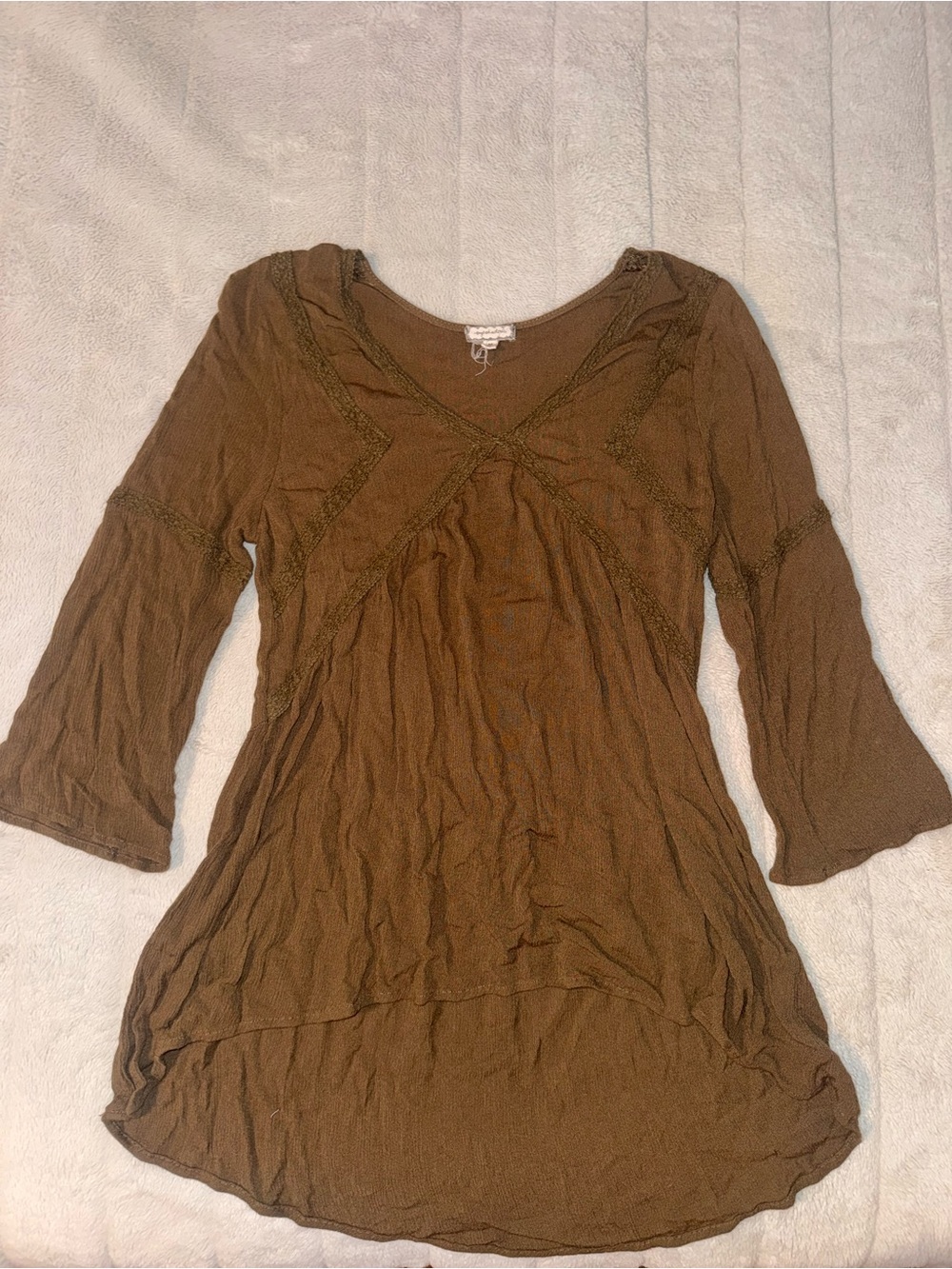 Everlast Olive Green V-Neck Tunic with Flared Sleeves and lace detailing